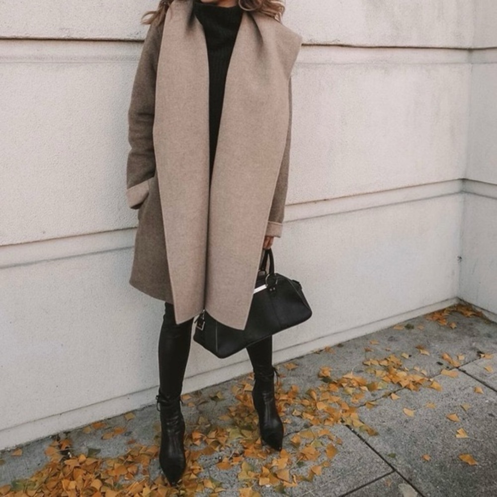 Vince Double Faced Two-Tone Wool Blend Open Front Coat in Taupe Beige, XS